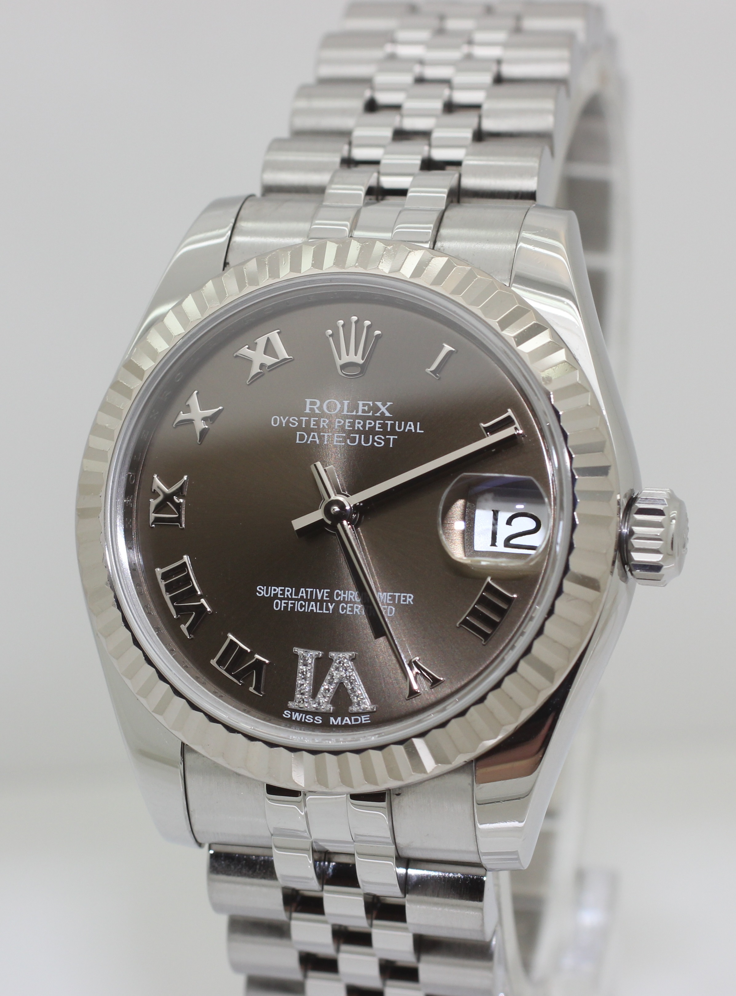 2013 Ladies Steel Diamond White Gold Mid Sized Rolex Datejust 178274 Box Papers